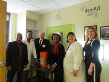 Pictured (l to r): Melvin Sheppard Sr.; Melvin Sheppard; Gary E. Stahl, MD, Head, Division of Neonatology; Denise Sheppard; Joanne Fox, RN, Clinical Director of the NICU; and Robyn Harvey, Executive Director, Women and Children's Services.
