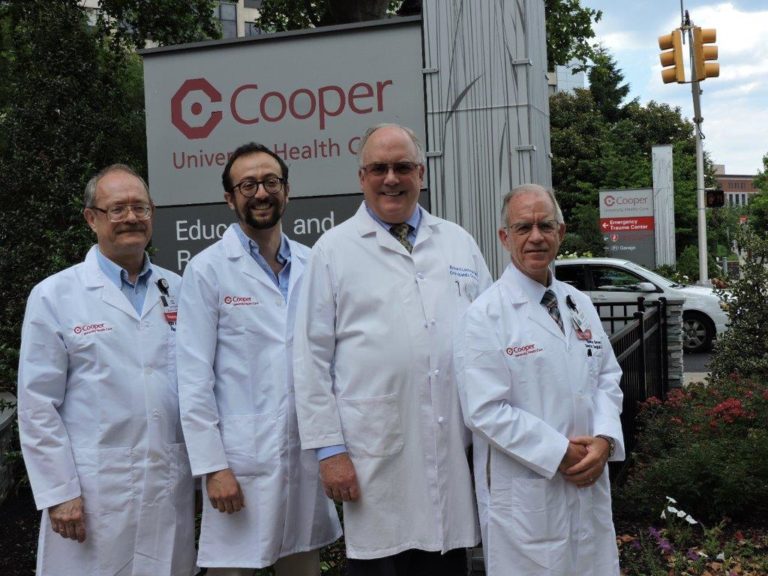 Members of the research team at Cooper (l to r): Igor Kuzin, MD, PhD, research scientist; Zeus Antonello, PhD, research scientist; Richard D. Lackman, MD, director, Orthopaedic Oncology, MD Anderson Cancer Center at Cooper; and Spencer Brown, PhD, research director, Surgery Department.